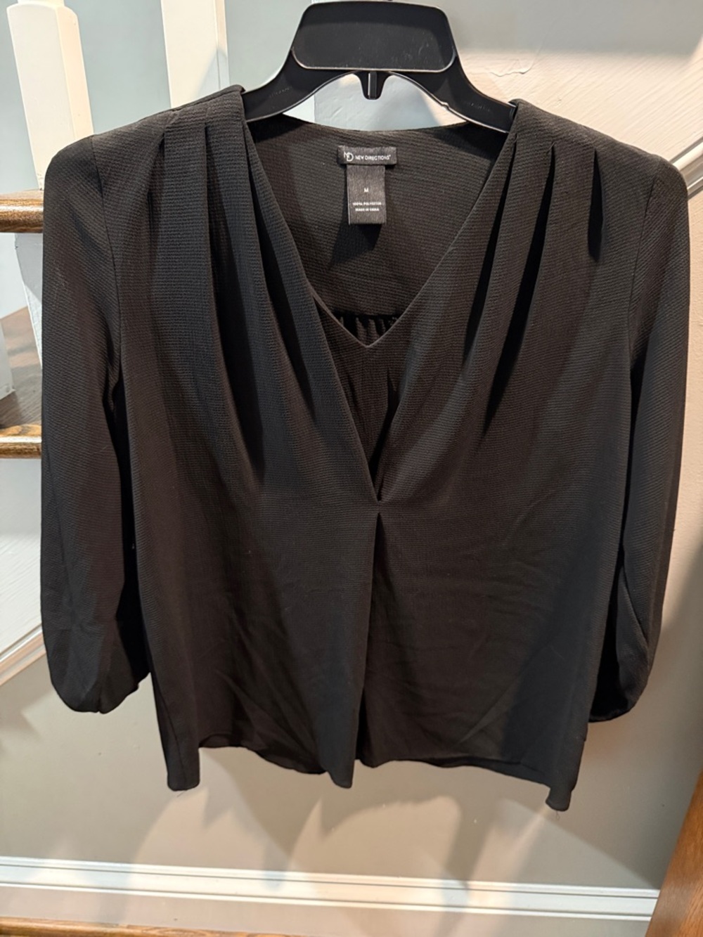 new directions Black V-Neck Pleated Front Blouse